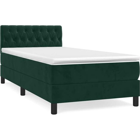 Lit simple  Lit adulte  Sommier à lattes de lit avec matelas Vert foncé 90x190 cm