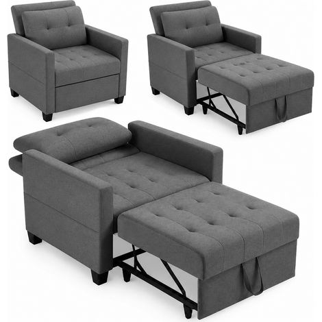 Poltrona Divano Letto Singolo Chaise Lounge Grigio Seduta Imbottita Ergonomica (1/5)