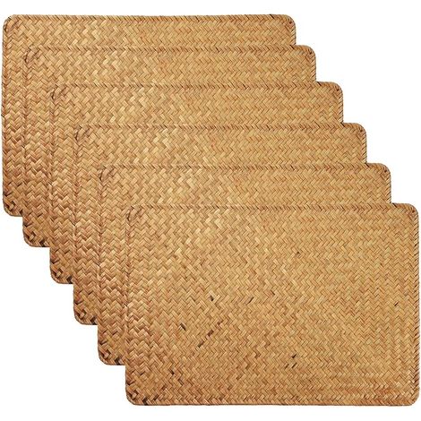 Set de Table en Jonc de Mer Tapis de Table Rotin Placemats Tissés, Isolants Résistants à la Chaleur de Table à Manger, Rectangulaire (6 Pièces)