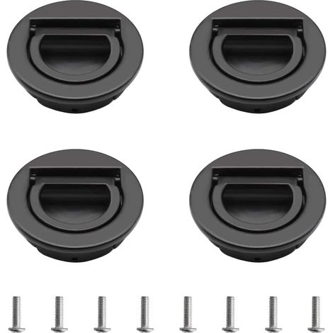 Tirador redondo con anilla integrada, juego de 4 tiradores invisibles estilo tatami para puertas y cajones de armarios y gabinetes (negro) (1/5)