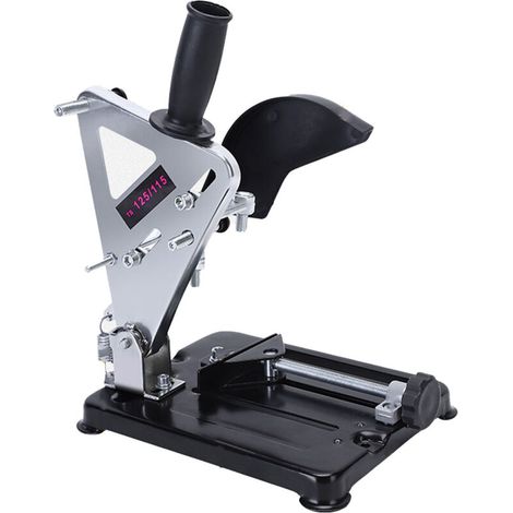 Soporte fijo, estable y preciso para amoladoras angulares con discos de 100 a 125 mm, fácil montaje y ajuste fino.