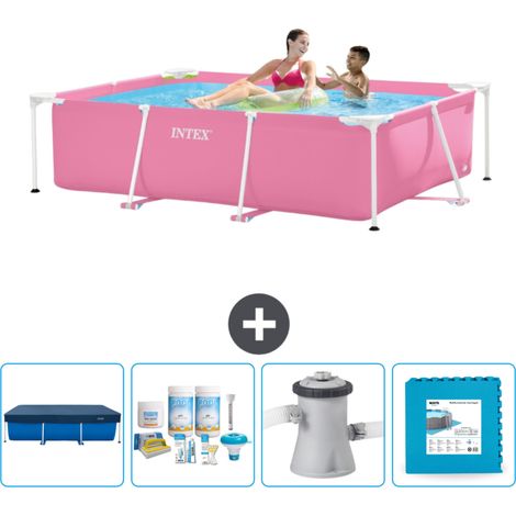 Intex-Schwimmbecken mit rechteckigem Rahmen – 220 x 150 x 60 cm – Rosa – im Lieferumfang enthalten Accessoire CB2
