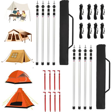 TolleTour 8 Stück Teleskop Zeltstange 88cm-234cm Vorzeltstange aus Alu Vor Zelt Stange