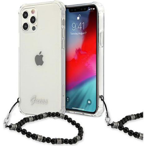 Funda rígida transparente Guess GUHCP12MKPSBK para iPhone 12/12 Pro de 6.1 pulgadas, color negro perla. (1/5)