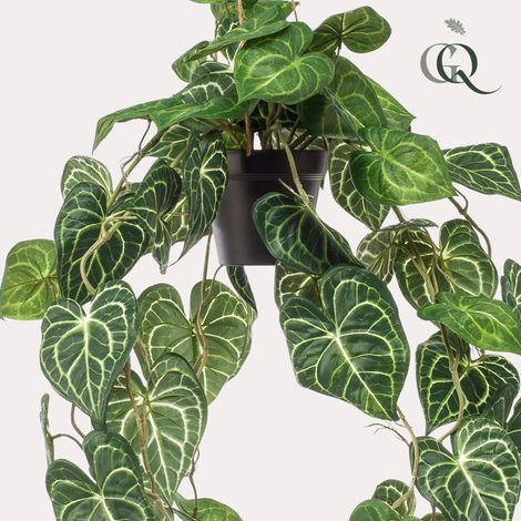 Plante Artificielle Anthurium Clarinervium Tombante avec Pot Suspendu Vert 80 cm - PANGIVO (1/5)
