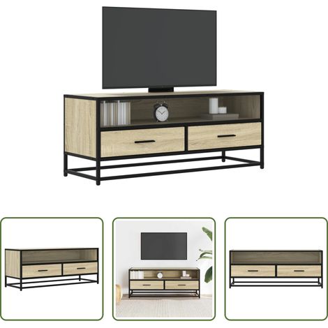 Rangement salon - Meuble TV chêne sonoma 100x34,5x40cm bois d'ingénierie et métal (1/5)