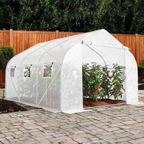Serre de jardin coloris blanc en métal PE 350 x 300 x 200 cm (1/5)