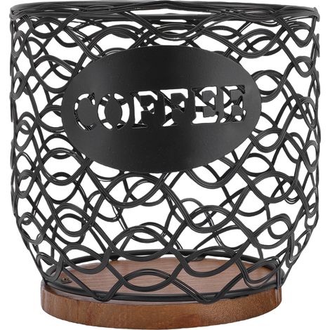 Porte-dosette de café panier de rangement de capsules polyvalent avec base en bois pour sachets de thé sachets de sucre noir (1/5)