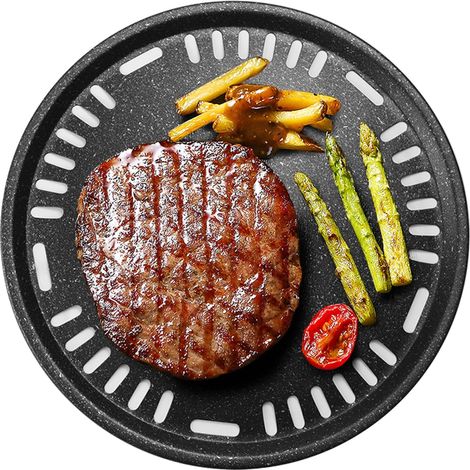 Sartén parrilla coreana para barbacoa – Sartén redonda de hierro fundido antiadherente de 29,5 cm (11,6 pulgadas) con orificios de drenaje (1/5)