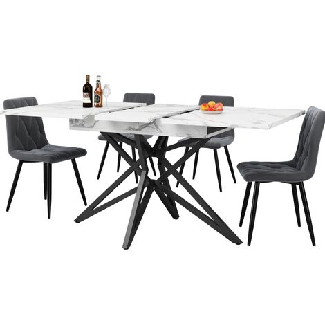 CHICFURN Tavolo da pranzo allungabile 120-160x80 cm in MDF bianco e metallo nero, 6-8 persone (1/5)