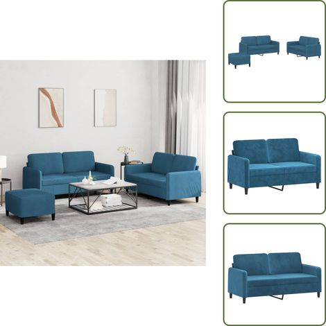 vidaXL Juego de sofás 3 piezas terciopelo azul (1/5)