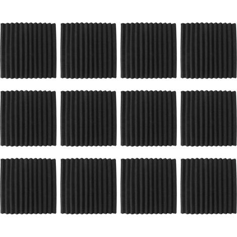 Lot de 12 Panneaux Acoustiques Autocollants Mousse Isolante Murale Haute Densité Noir-Chrom (1/5)