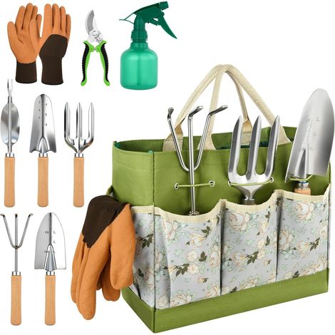 Ensemble d'Outils de Jardinage, 9 Pièces Kit à Outils de Jardinage, Ensemble de Jardinages en Acier Inoxydable avec Poignée Antidérapante, avec Sac de Rangement Cadeaux de kit Jardinages (1/5)