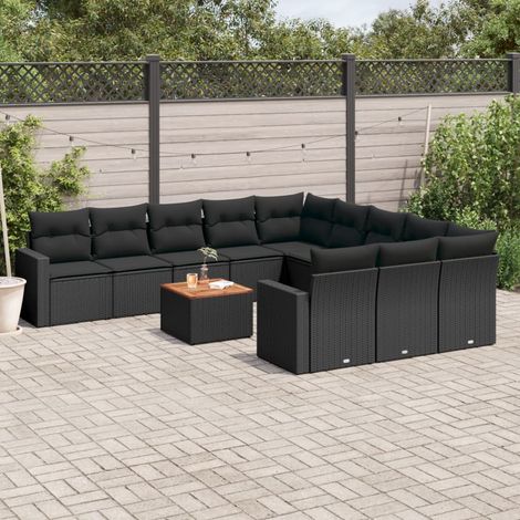 Salon de jardin modulable 12 pièces résine tressée avec meuble bas et coussins noir - PANGIVO (1/3)