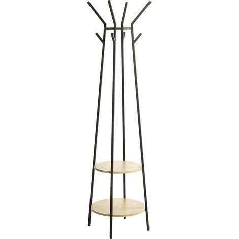 Porte-manteau sur pied avec 2 étagères coloris Chêne/noir - Diamètre 48 x Hauteur 170 cm (1/5)
