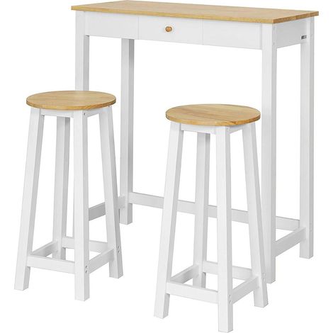 [JAMAIS UTILISE] Sobuy – Table de bar avec 2 tabourets – Dimensions 95x40x107 cm – Matériaux bois d'hévéa et MDF laqué – Design compact pour petits espaces (1/7)