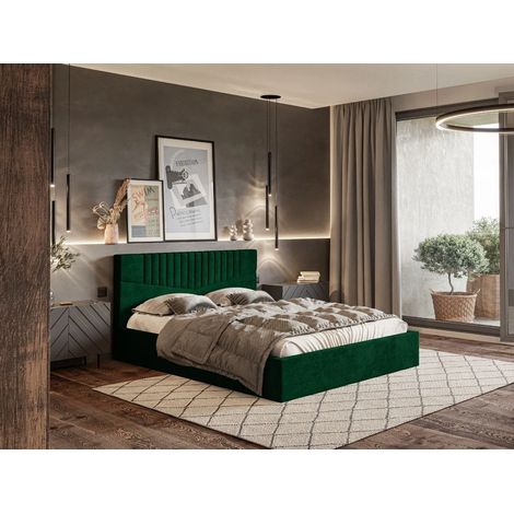 Lit rembourré avec rangement 180x200 velours vert Lido (1/5)