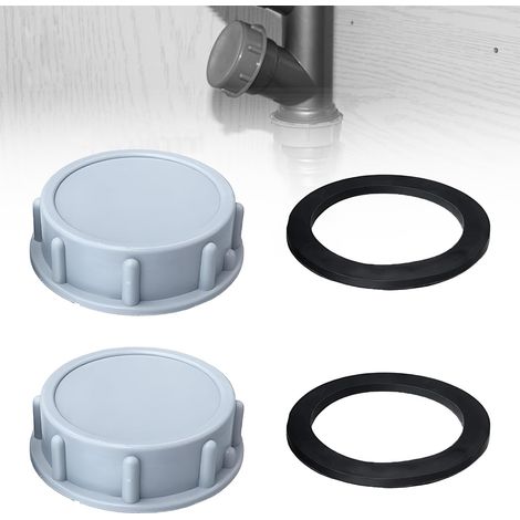Lot de 2 bouchons d'obturation de tuyau à filetage femelle en PVC avec rondelle d'étanchéité pour machine à laver et évier - Bouchon de vidange anti-fuite (1/5)
