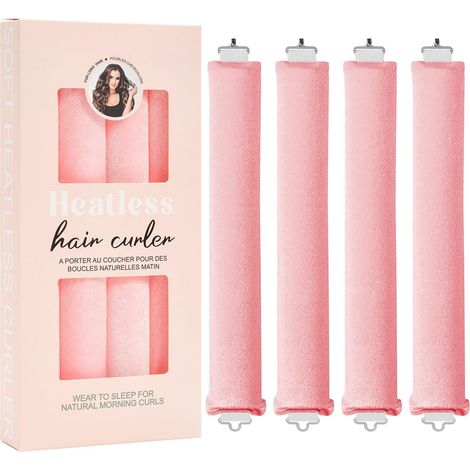 Lot de 4 Boucle Sans Chaleur, Boudin Cheveux Bigoudis Sans Chaleur, Heatless Hair Curlers Curling Rods, Overnight Rouleau Cheveux Boucles Sans Chaleur pour Tous Les Types de Cheveux (Pink) (1/5)