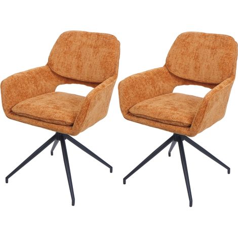 2er-Set Esszimmerstuhl HHG-643, Küchenstuhl, drehbar Auto-Return, Stoff Chenille (490g/m²) Öko-Tex ocker-gelb