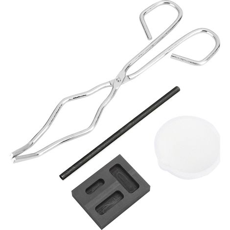 Un kit de fusion du graphite en 4 pièces, comprenant un bol en quartz, de longues pinces, un agitateur à auge et un kit de four de fusion. (1/5)