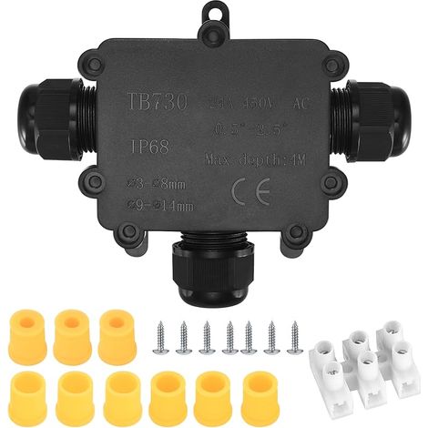 Boîte de Jonction étanche IP68, Boîte de Dérivation Etanche Electrique Exterieur, 3 Voies Connecteurs de Câble pour Cable 3-8mm & 9-14mm Diamètre