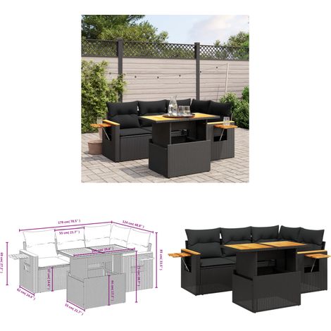 5-tlg. Garten-Sofagarnitur mit Kissen Schwarz Poly Rattan - Gartenmöbel - Gartensorte - Lounge Set - Outdoor Möbel - Rattan Gartenmöbel - Home & Living (1/3)