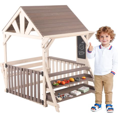 Cucina da esterno per bambini 147,5x114x156 cm in legno grigio con vano contenitore FloraGrace (1/5)