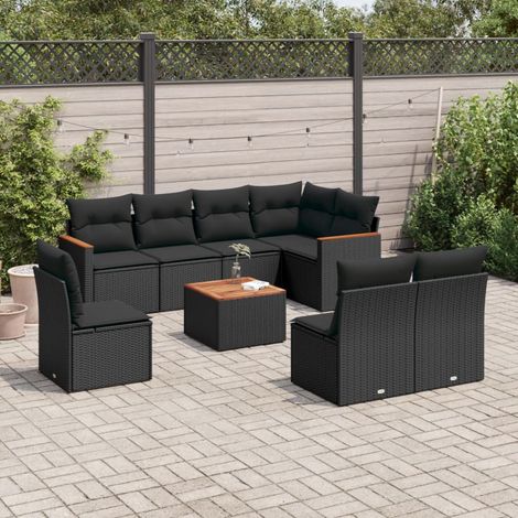Set de sofás de jardín 8 piezas y cojines ratán sintético negro vidaXL (1/3)