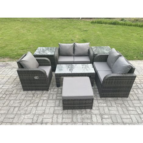 Fimous Ensembles de salon de jardin avec Grand tabouret 2 Tables d'appoint Gris foncé mixte (1/5)