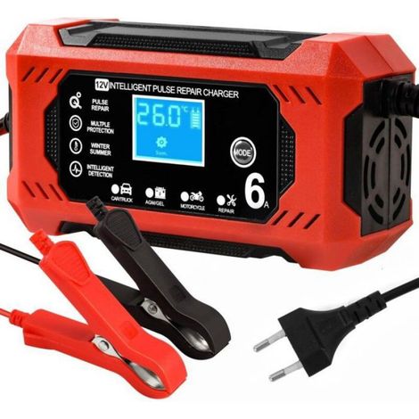 Chargeur de Batterie Voiture, Chargeur Batterie 12v 6A Intelligent Chargeur Batterie Moto avec Écran LCD Chargeurs d GEL CONDUCTEUR (1/4)