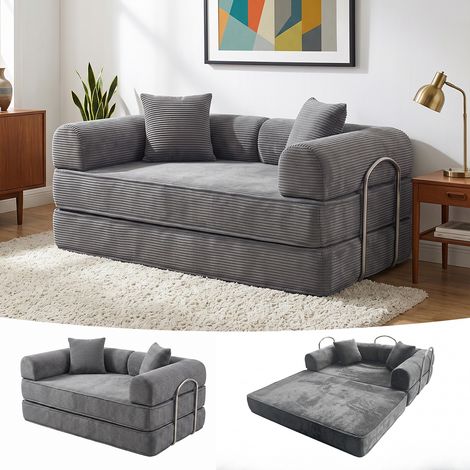 Canapé-lit 150cm de large, garnissage en mousse haute densité, convertible en canapé-lit 2 places ,Canapé Convertible avec accoudoirs Gris (1/5)