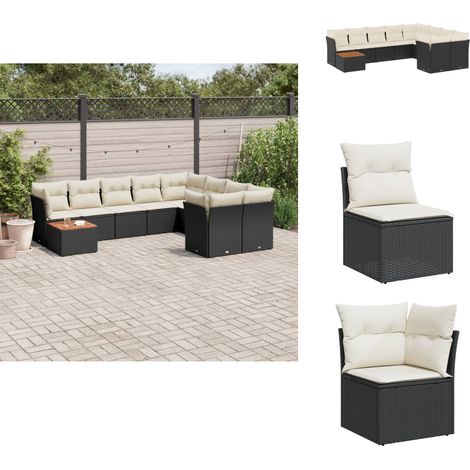 10-tlg. Garten-Sofagarnitur mit Kissen Schwarz Poly Rattan - Gartenmöbel Set - Esstischset - Outdoor Möbel - Lounge Sofa - Rattan Gartenmöbel (1/5)