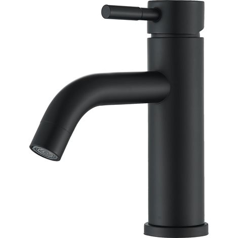 Robinet de Salle de Bain Mitigeur de Lavabo Monocommande, Robinet de Lavabo Réglable Chaud et Froid Aérateur Démontable, Noir (1/5)