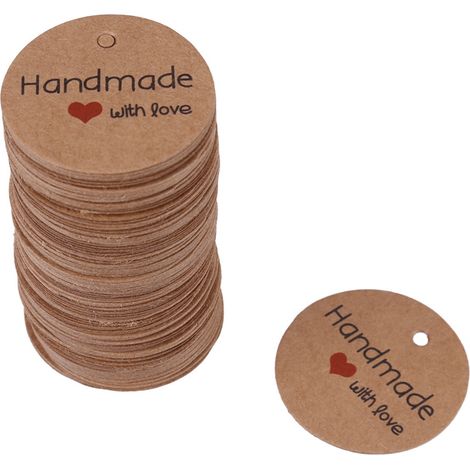 100 étiquettes suspendues marron artisanales pour cadeaux de mariage, desserts ou bijoux - Lot de 100 pièces 3 (1/5)