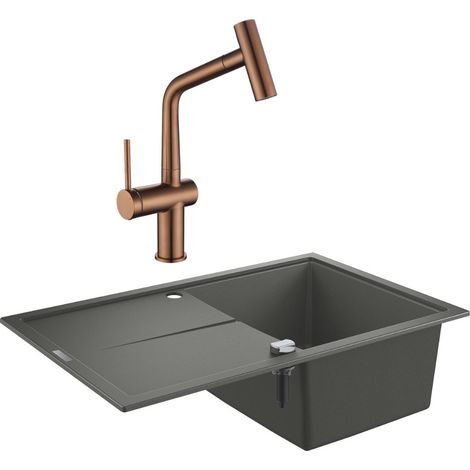 Grohe K400 Lavello in quarzo composito con sgocciolatoio reversibile 780x500 mm + miscelatore Ceramia Timeless (G31639TML1BCP-SE (1/5)