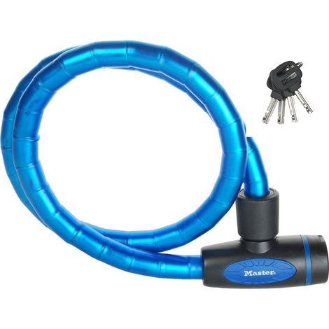 Master Lock 8228EURDPROBLU Lucchetto Bici, Chiave, 1 m Cavo, Esterno, Ottimo per Proteggere Bicicletta, Skateboard, Passeggino, Falciatore, Attrezzature Sportive (1/4)