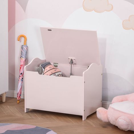 Cassapanca Portagiochi en Bois, Banc de Rangement pour Chambre avec Couvercle à Vérin Pneumatique, 60x40x48 cm, Rose (1/5)