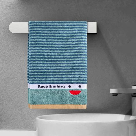 JSSEVN - No-hole towel rack - 35cm self-adhesive stainless steel bathroom towel rack - wall-mounted towel rack - no-hole towel rack for kitchen or toilet (silver) (1/4)