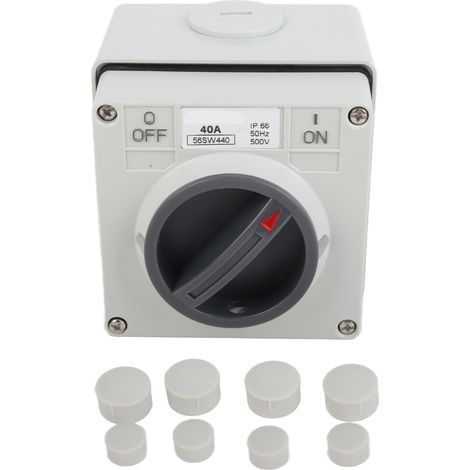 Interrupteur prise étanche extérieur 250V 4P40A rotatif avec voyants, boîtier isolant antipoussière, boutons marche/arrêt (1/5)