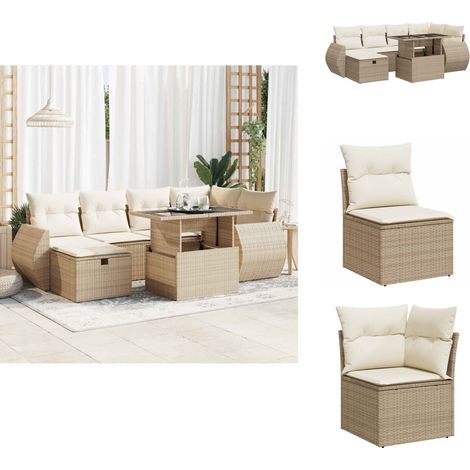 7-tlg. Garten-Sofagarnitur mit Kissen Beige Poly Rattan - Garten Sofagarnitur - Garten Sofagarnituren - Outdoor Sofagarnitur - Sofagarnitur Terrasse (1/5)
