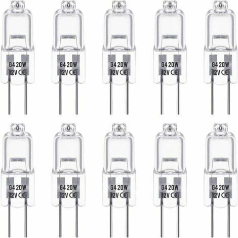 G4 Halogen Bulbs, 12V 20W, Warm White 3000K, 350lm, Dimmable, Clear, Pack of 10 (1/4)