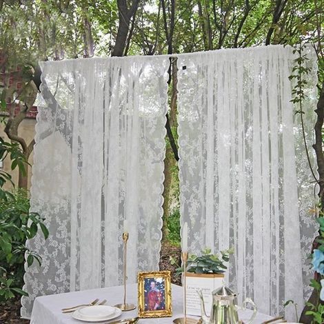 Set di 2 tende in pizzo, facili da installare, morbide, delicate sulla pelle, tende bianche semitrasparenti - 150x200 cm (1/3)