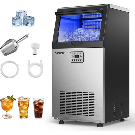 VEVOR Macchina per Cubetti di Ghiaccio Commerciale 45 kg/24h, Fabbricatore per Cubetti di Ghiaccio Capacita di Stoccaggio 7,3-13,3 kg in Acciaio Inox Display LED Funzione Autopulente Bar Hotel (1/5)