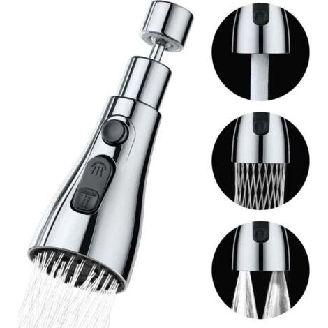 Douchette Evier Cuisine Robinet 360 Degres(argent), 3 Modes Embout Robinet Cuisine avec Aerateur, Mitigeur Evier Cuisine Tete de Robinet Rotative, Adaptateur Robinet Universal Orientable (1/4)