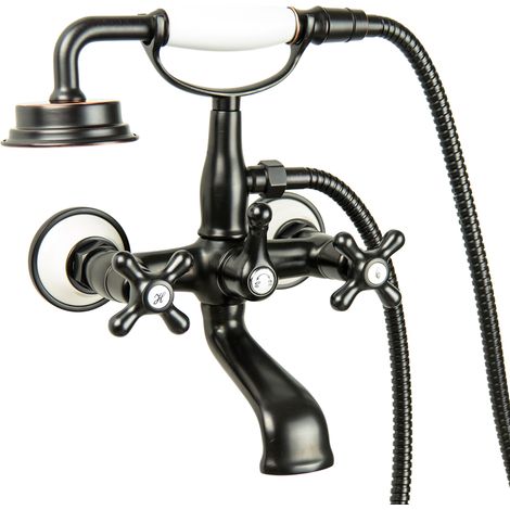 PaulGurkes schwarze Retro Wannenarmatur Nostalgie Zweigriffmischer Kreuzgriff
