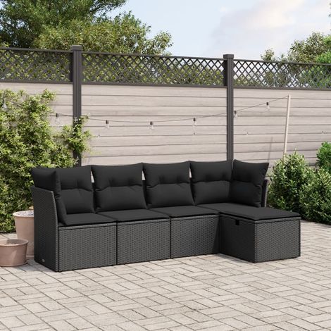 Set Divani da Giardino 5 pz con Cuscini in Polyrattan Nero vidaXL (1/4)