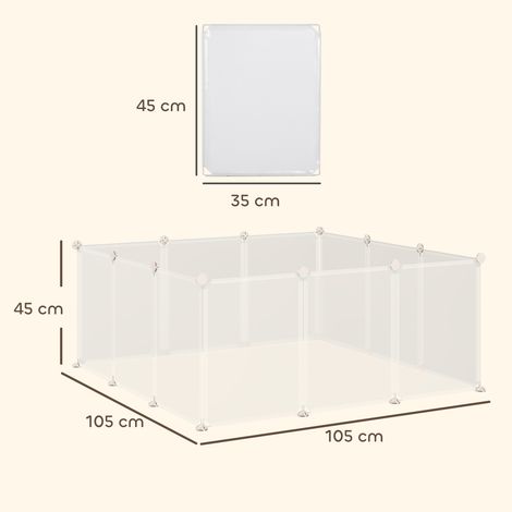 Enclos extérieur, parc à jeux, enclos à 12 panneaux, enclos pour petits animaux, idéal pour les hérissons, les cochons d'Inde, pour une utilisation intérieure et extérieure, 105 x 105 x 45 cm, blanc (1/5)