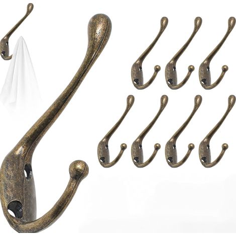 Lot de 8 crochets muraux, patères, crochets métalliques pour porte de salle de bain et de cuisine avec vis (bronze) (1/5)