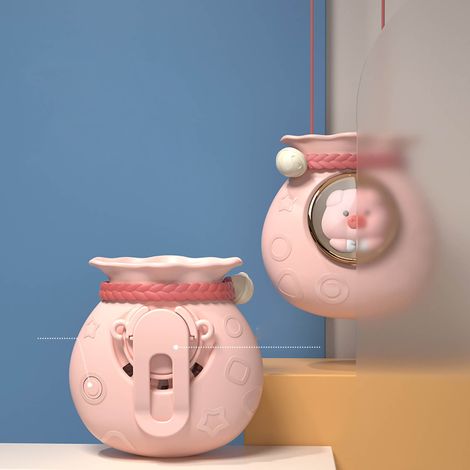 Ventilateur de cou USB portable avec forme de cochon mignon, 3 vitesses de vent et pales cachées.